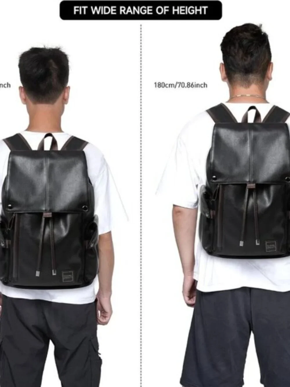 Men's Black Vintage PU Leather Laptop Backpack Water Resistant USB 15.6